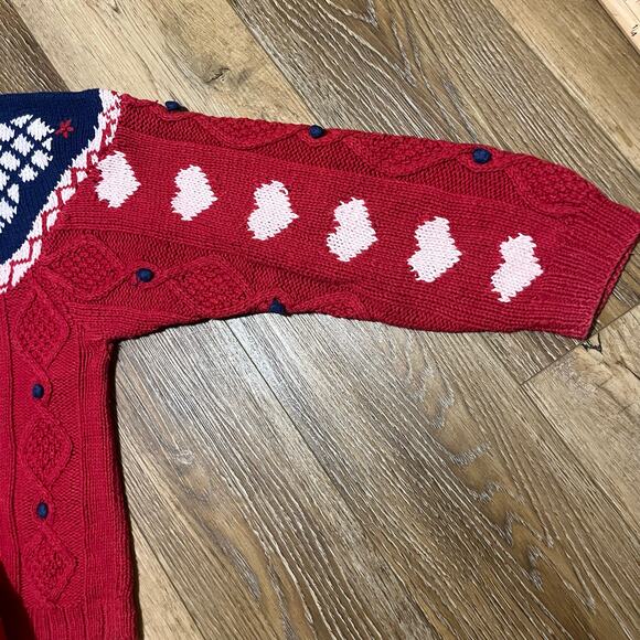 Vtg Heart Cable Knit Fair Isle Sweater OS Valentine Cottage Kid core Grannycore - Picture 3 of 6